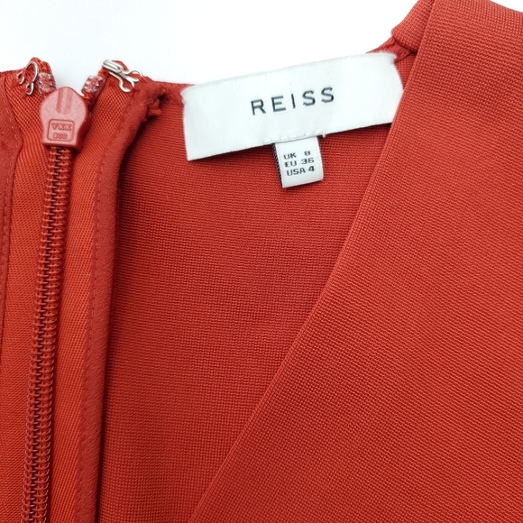 REISS Women's Rebecca Short Sleeve Fitted Sheath Midi Dress Red/Orange Size 4 - Picture 7 of 9